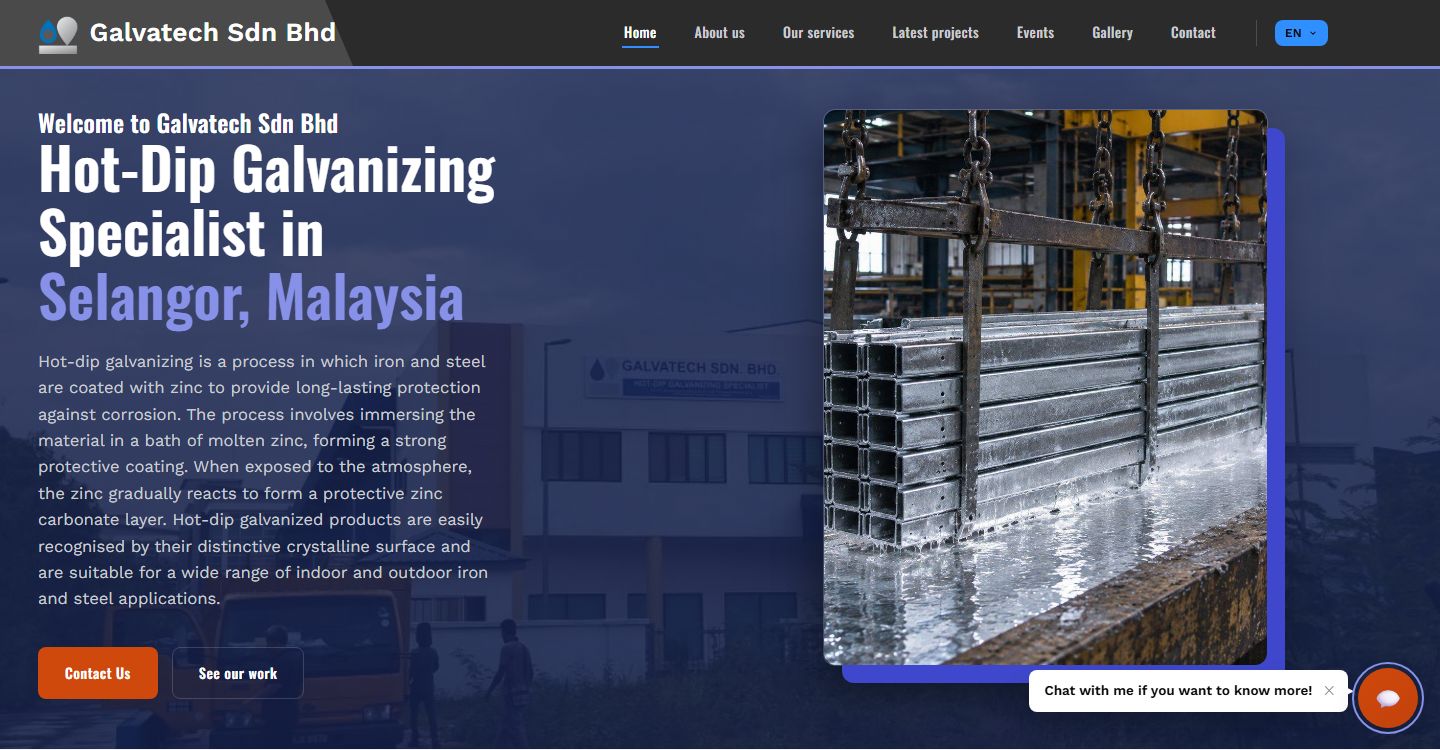 Homepage of Galvatech Sdn Bhd website